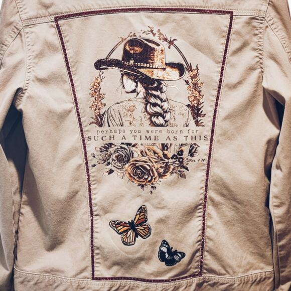 Perhaps You Were Born for Such A Time As This Upcycled Chicos Jacket, Size 8 - Picture 3 of 9